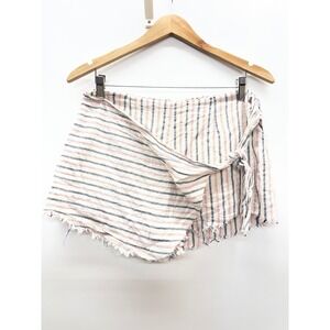 Native Daughters Striped Wrap Skort Cotton Linen Blend Frayed Hem Cream Large